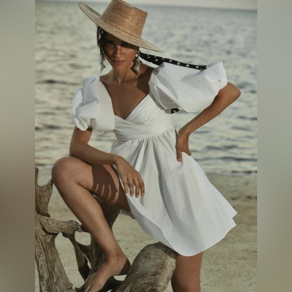 Caroline Constas BRIE DRESS Pure Crisp White Mini Short Puff Sleeve Women’s S - Picture 2 of 9